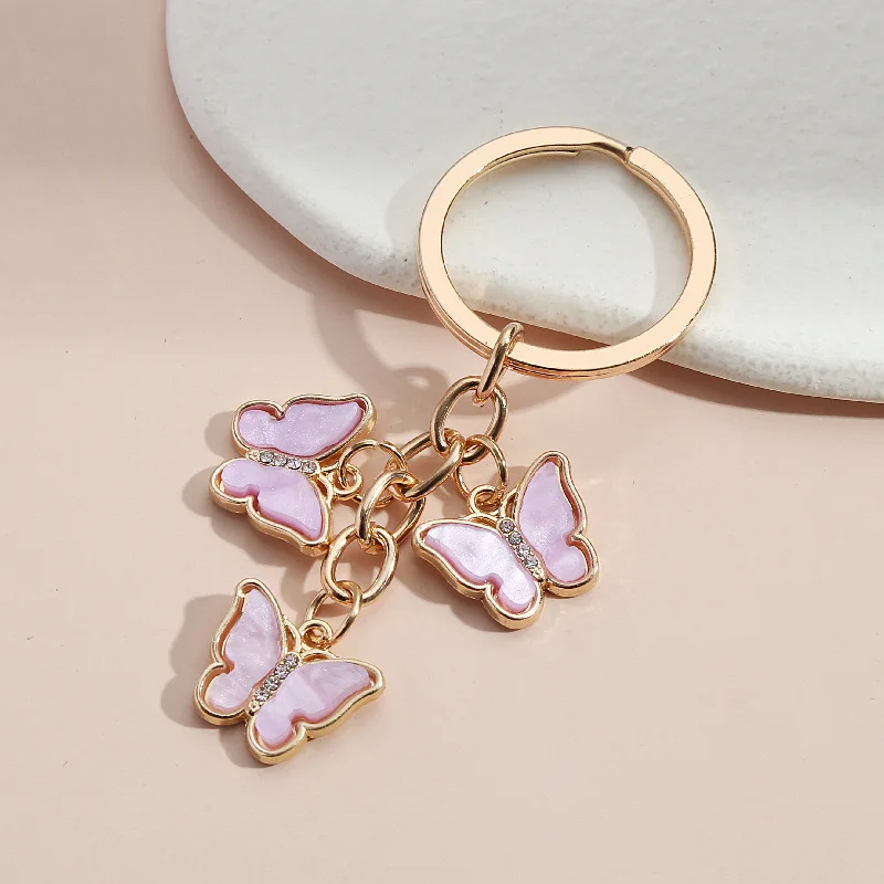 Rhinestone Butterfly Keychain Cute Key Ring Oil Dripping Flying Animals Key Chains For Women Girls Handbag Accessories Handmade