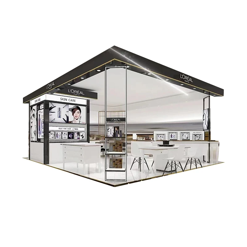 Luxury Store Cosmetic Retail Kiosk Shopping Mall Free Standing Pedestal Cosmetic Showcase Cabinet