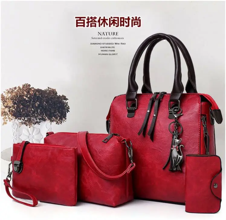 Set Contain Lady Purse Bag Bolso Cuero Mujer PU Bag 4 pcs Retro Luxury Handbag Sets BE0024