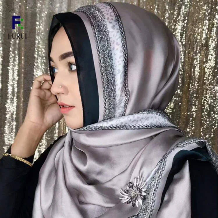  Атласные шали с принтом на заказ хиджаб 2020 цветочный саржевый атласный шелковый шарф