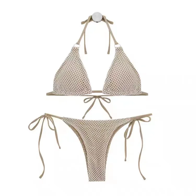 Open Double Layer Young Girl Swimwear, Custom Two Piece Young Girl Swimsuits Mesh Brazilian Bikini/