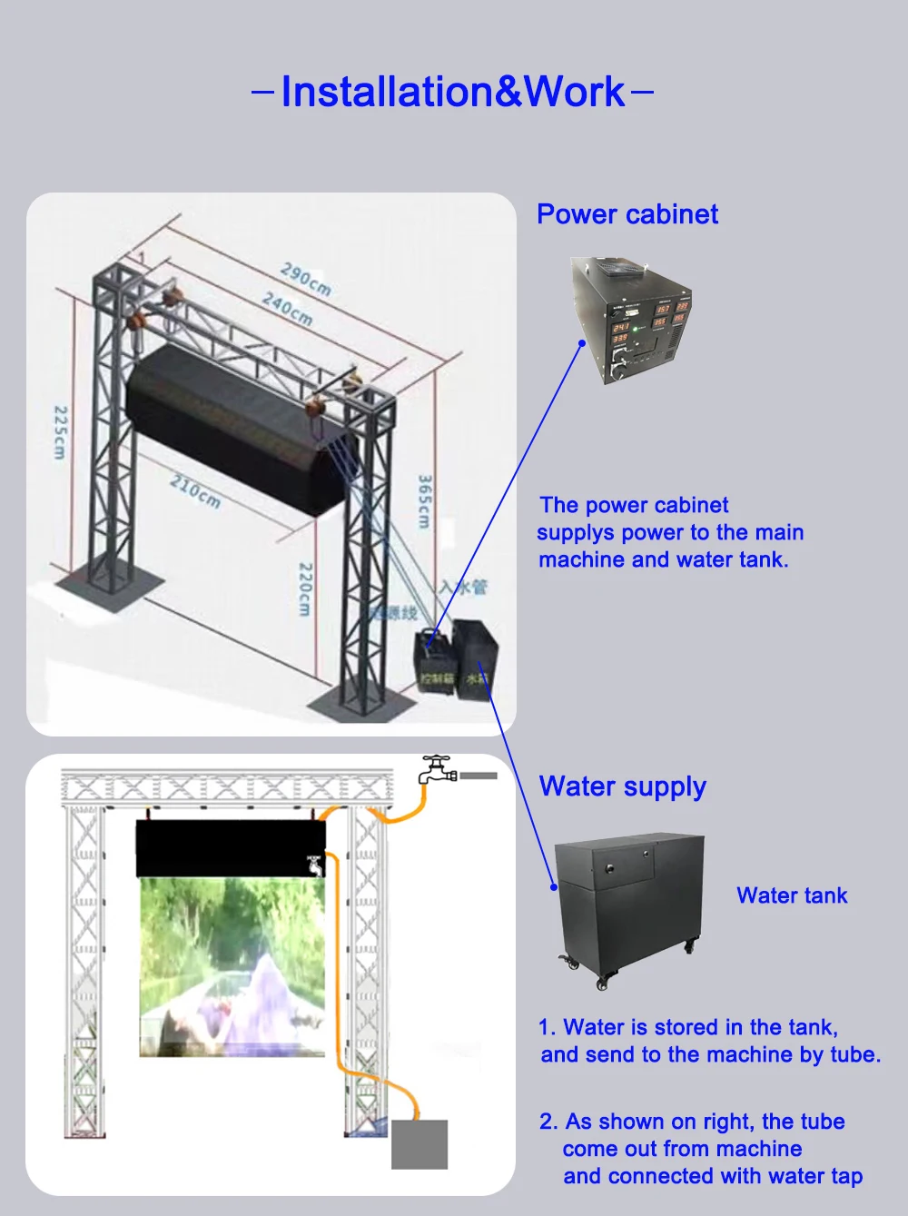 Ava  Customize length 1-3M downward water mist picture video fog screen projector display fog screen 3D