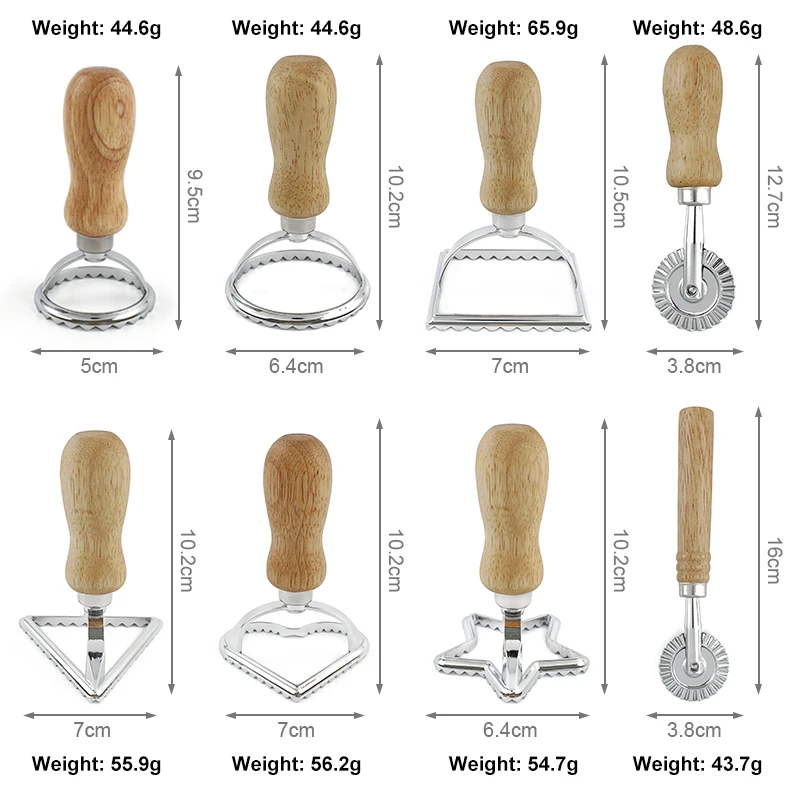 Cake Tools 8 PCS Wood Handle Zinc Alloy Cookie Cutter Embosser Fondant Press Mold