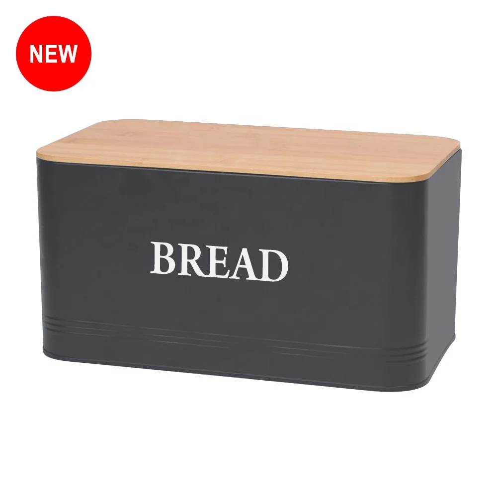 Kitchen Extra Large Space Saving Vertical Bread Box With Eco Bamboo Cutting Board Lid Holds 2 Loaves Metal Bread Bin