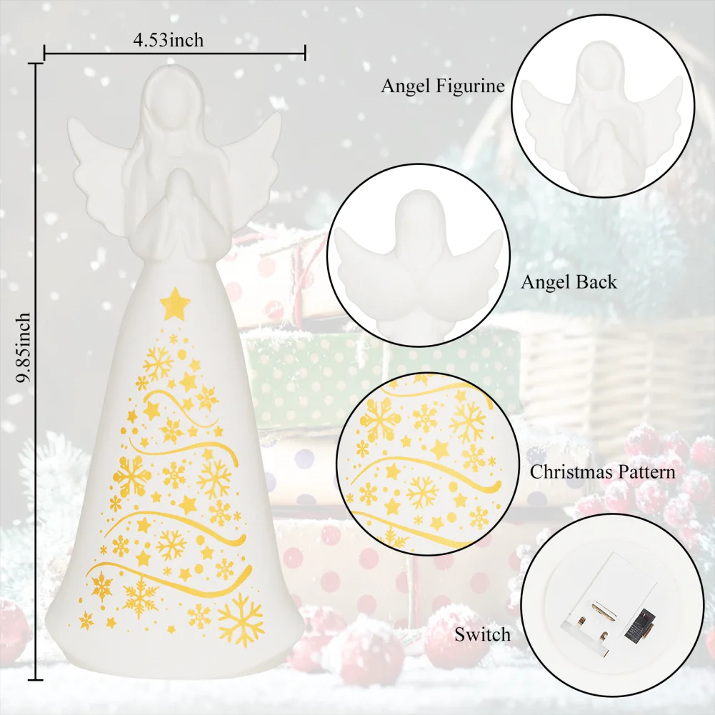Angel Collectible Figurines, Indoor Ceramic Angels Statues Lights, Porcelain Tabletop Figurine Gifts