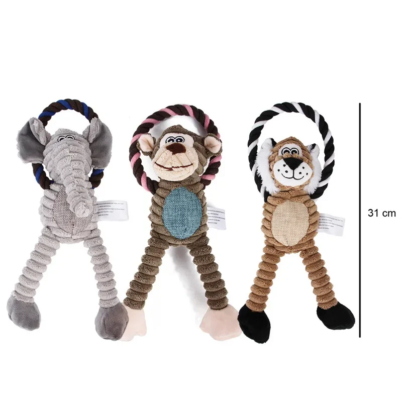 Interactive Dog Plush Toys Clean Teeth Chew Toy Bite-Resistant Pet Supplies Lion Elephant Monkey Squeaky Animal Puppet Theater