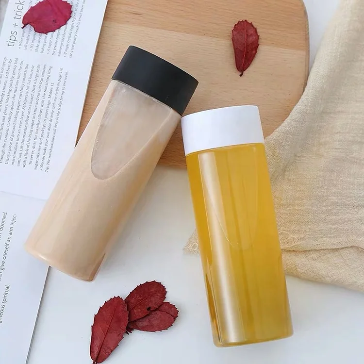 Skinny Smoothie Bottles 400 ml Beverage Bottle Clear PET Plastic Juice Bottles with Black Lids for Juice Milk