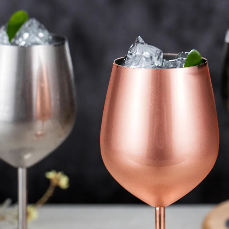 500ml stainless steel tall red wine colorful large-capacity drum-shaped drop-resistant copper plated wine glass