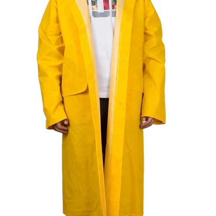 Waterproof Yellow Fashion Polyester PVC Rainsuit Long Raincoat