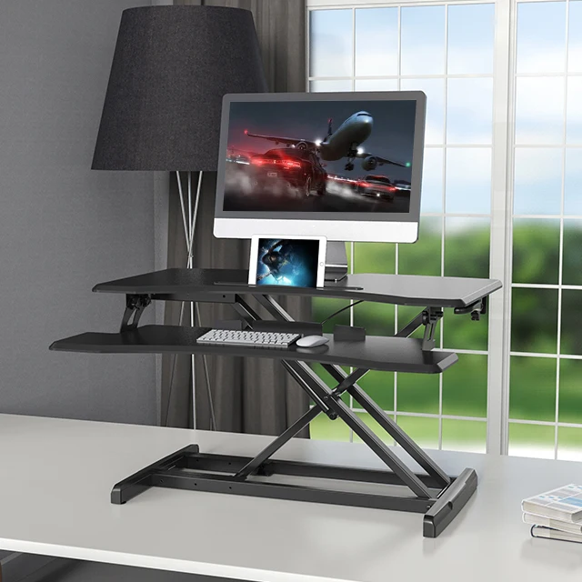 Black Gas Spring Height Adjustable Stand Up Desk Sit to Stand Desktop Workstation