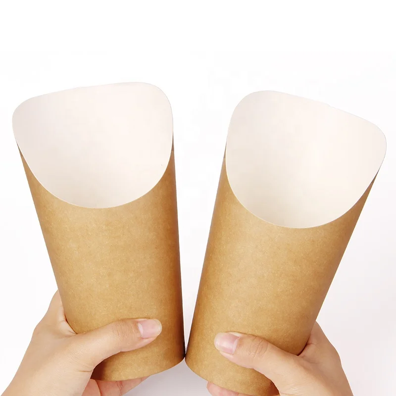 Disposable take out kraft paper scoop cup for french fries chips ice cream snakes bubble waffle