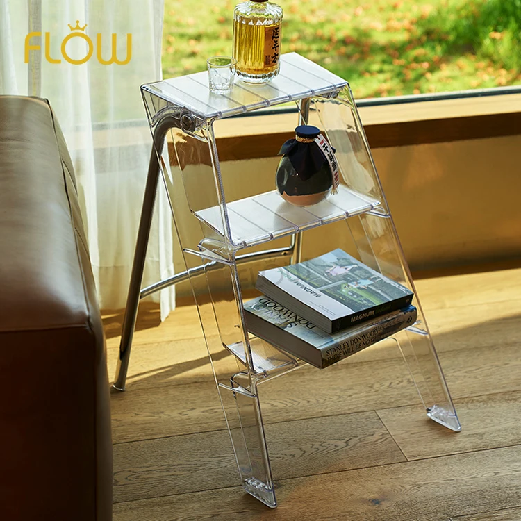 Nordic household multi-functional three-step ladder thickened anti-slip herringbone ladder acrylic transparent folding ladder