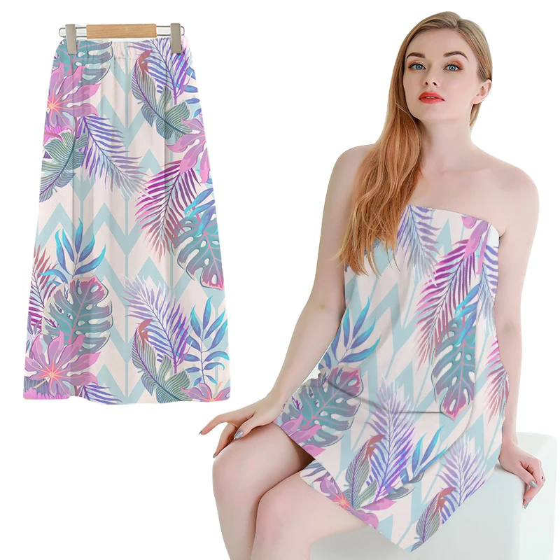 Custom Logo Digital Printed Beauty Spa Facial Wash Women Lady Microfiber Terry Bath Robe Wrap Towel Bathrobe