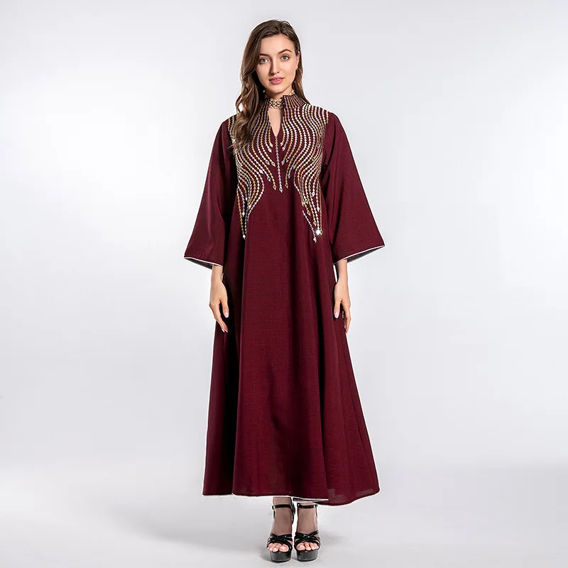 Islamic Dubai Fashion Luxury Abaya Muslim Embroidery Kaftan Women Evening Party Long Sleeves Islamic Dress