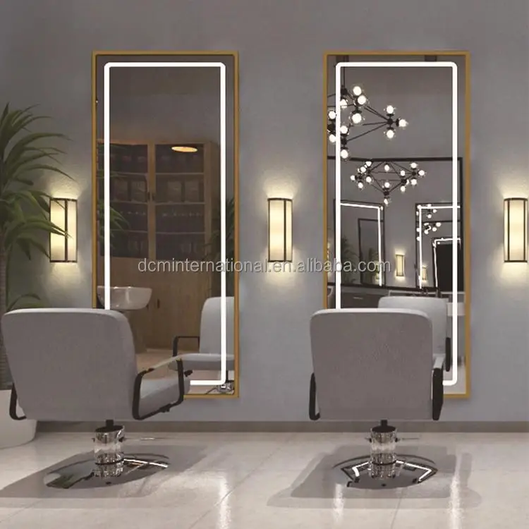 Luxury wall mounted single sided salon mirror station with led light barbershop mirror station