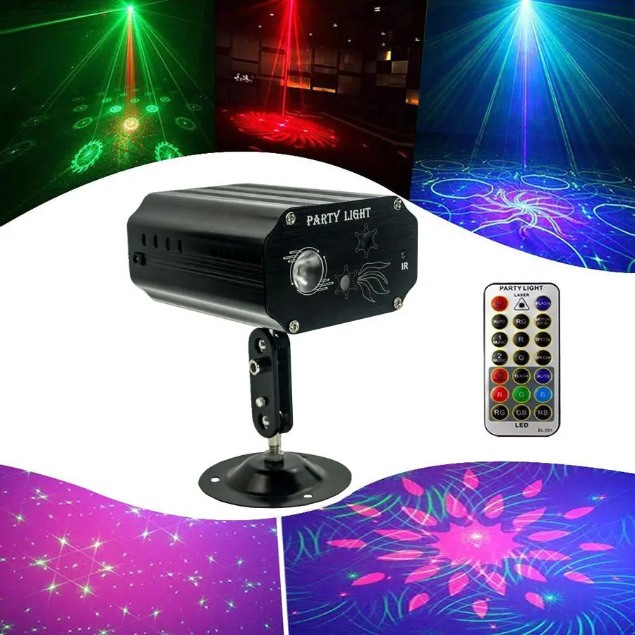 Sound Activated Laser Lights Projector with Remote Control LED Dj Disco Strobe Stage Light