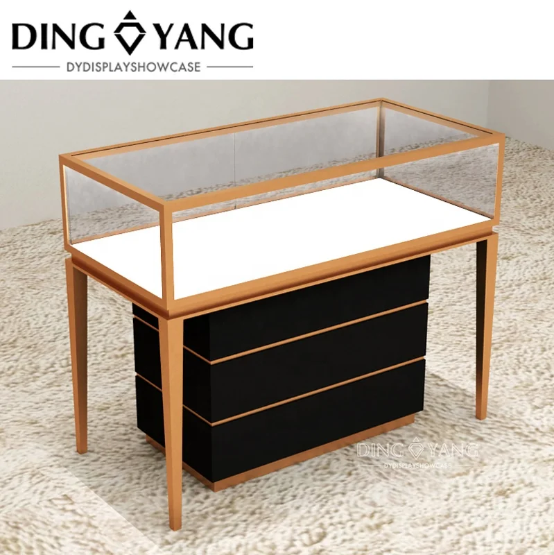 Factory Custom Modern Gold Black Lighting Jewellery Showcase With Lockable Large Storage