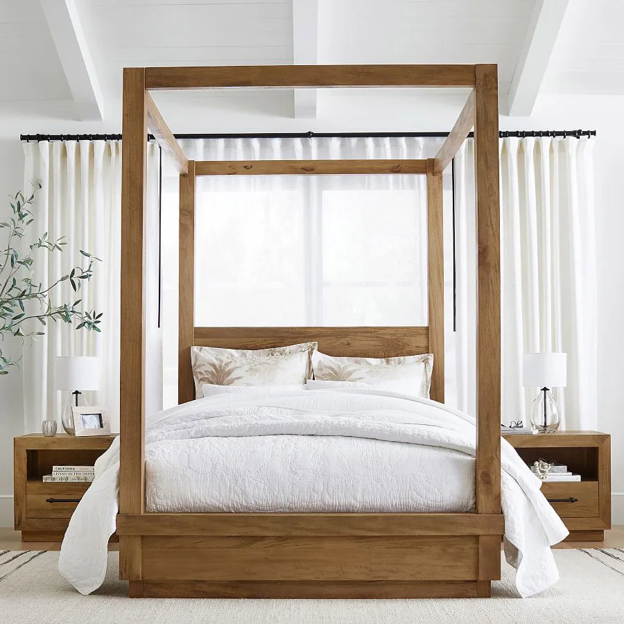 Factory direct custom antique old natural heavy king queen size wooden Canopy Double Bed