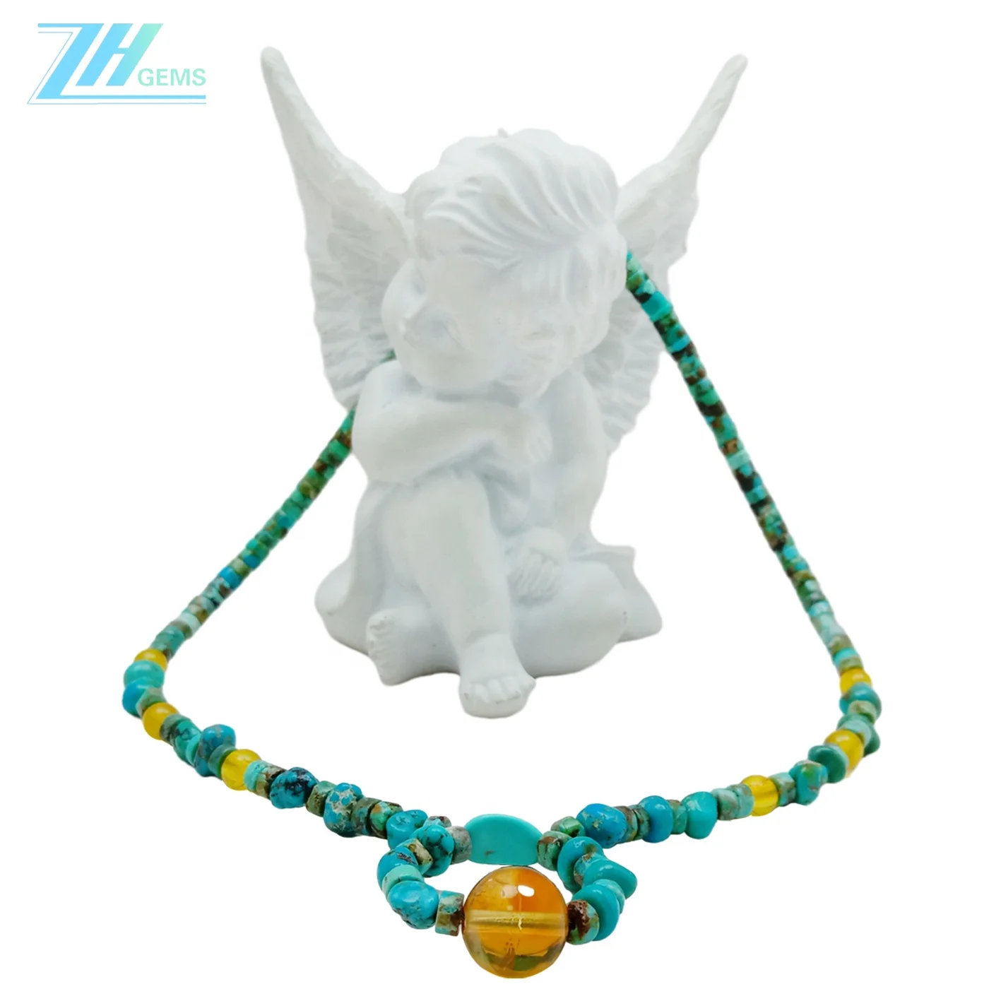 Natural turquoise and amber with Citrine pendant necklace  Healing Gemstone Necklace   fashionable jewelry