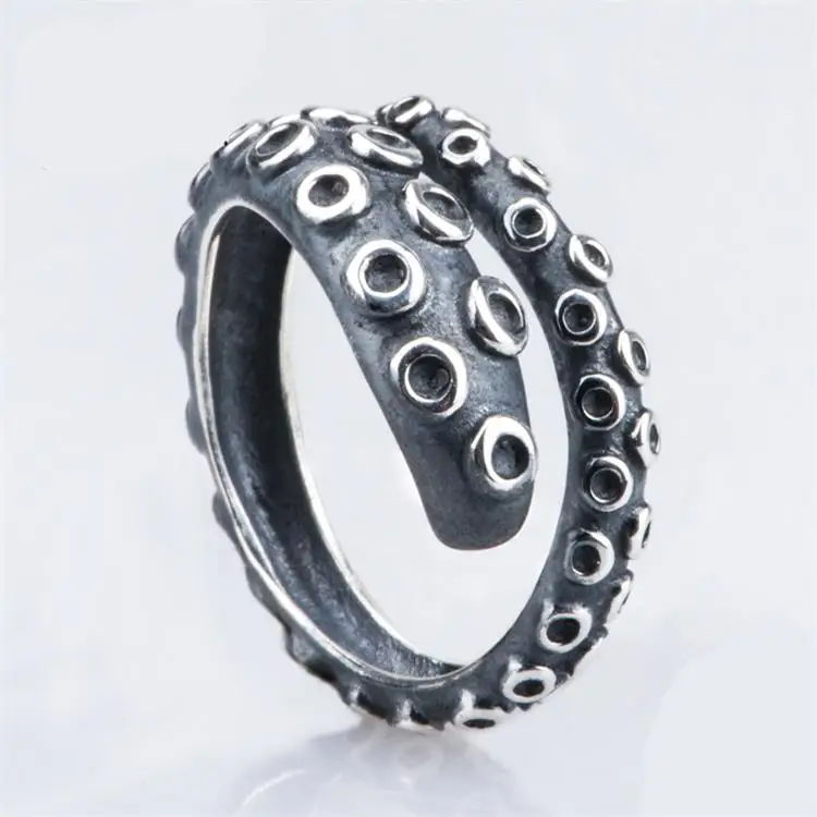 cheap wholesale 925 sterling silver Gothic Deep sea squid Octopus finger Adjustable rings