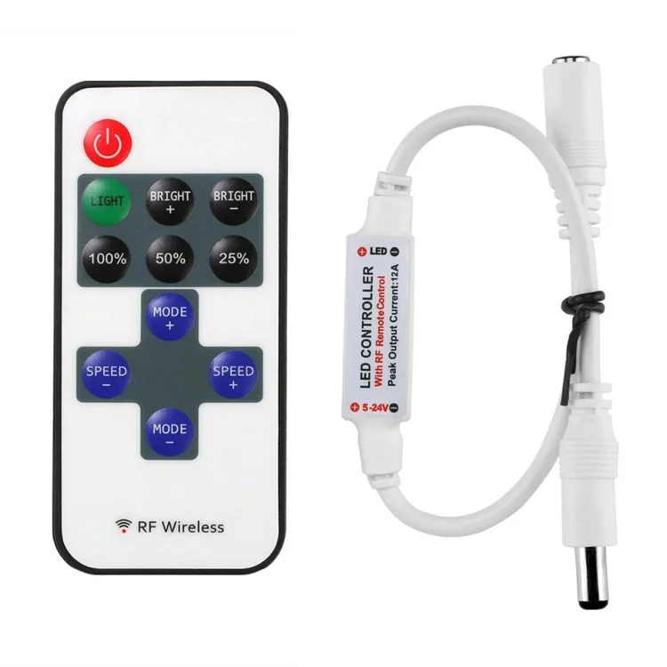 Mini Wireless RF Remote Controller LED Dimmer for DC 5V 12V 24V 6A Lighting Accessories Single Color Strip Controller 11 Keys