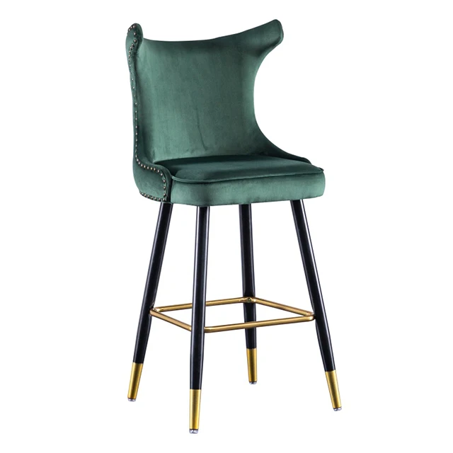 Velvet Golden Metal Legs Bar Stool High Bar Red Counter Stool Chair