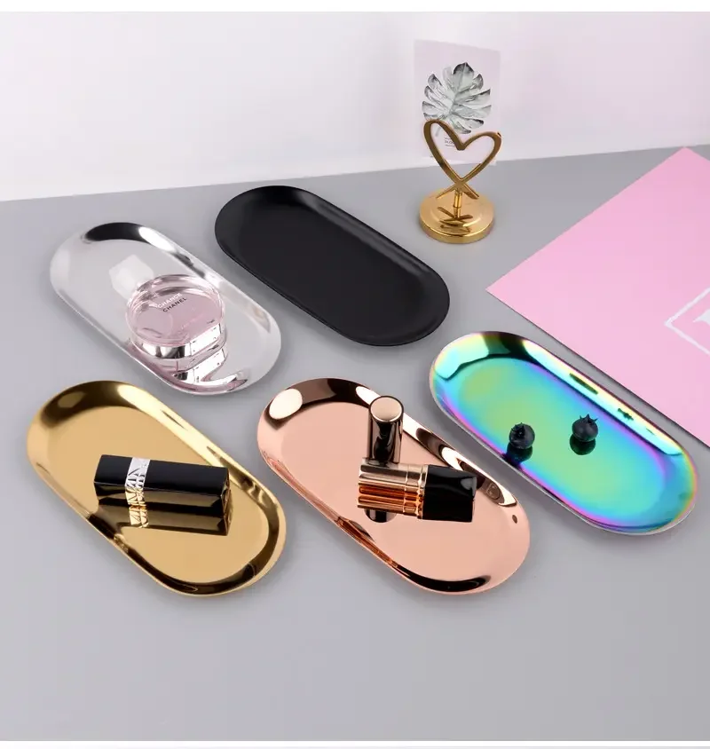 Oval stainless steel tray high quality heat and corrosion resistant jewelry snack metal serving plate tray