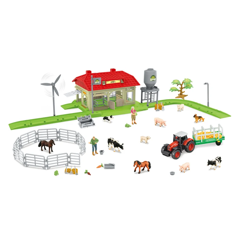 Pretend play simulation plastic tractors barn and farm animal playhouse toy set