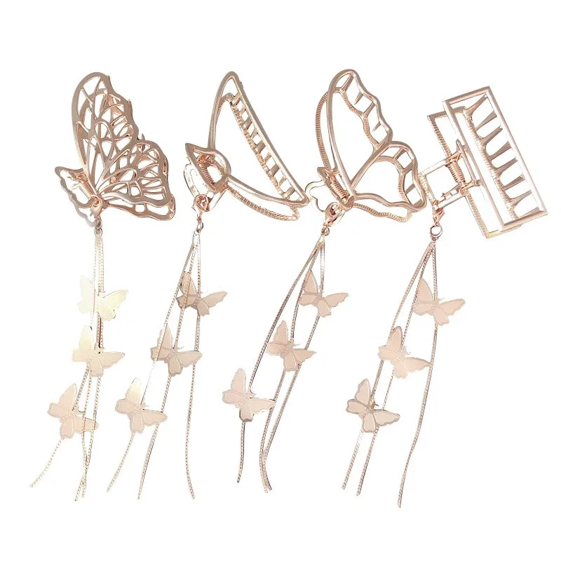 2024 Women Gold Geometric Butterfly Hair Claw Vintage Long Pendant Hair Clips women fashion Hair Accessories