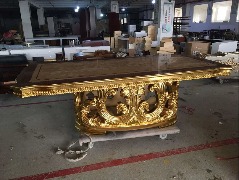 
European antique Italian classical wooden carved-flower dinning room set furniture royal dinning table and chairs 