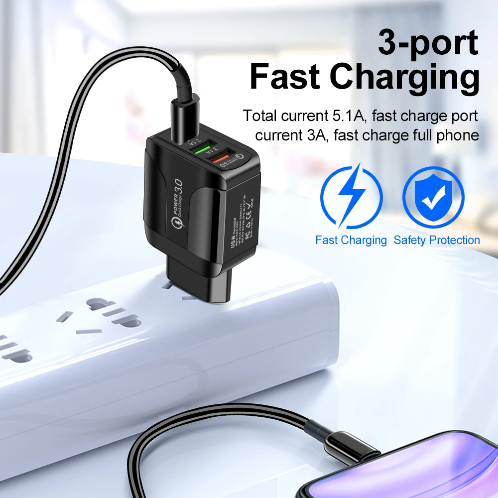 Eonline USB зарядное устройство 3A кик зарядка 3 0 для мобильного телефона iPhone Samsung Xiaomi порта быстрой настенное UK/EU/US вилка