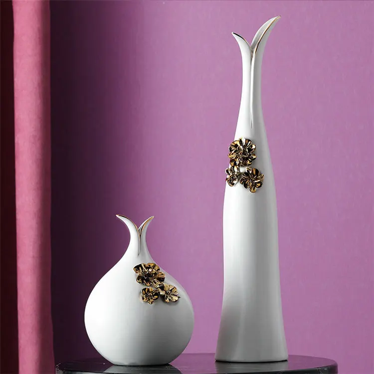 Hot sale cheap creativity wholesale white plating carved ceramic vase wedding crafts gift porcelain vases for home decor