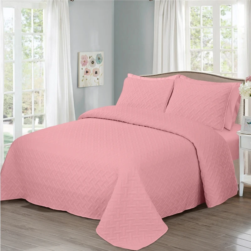 New Style Beige Queen Size King 7PC Pin Sonic Quilt Set For Room polyester ultrasonic quilt being sheet set