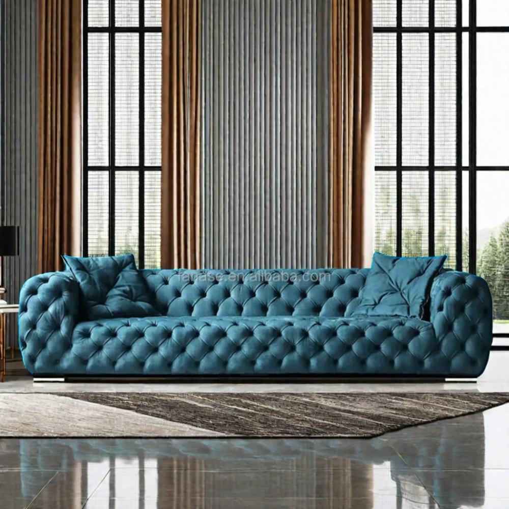 Professional Manufacture Contemporary Velvet Chesterfield Sofa Set for Living Room or Salon Cheap Price