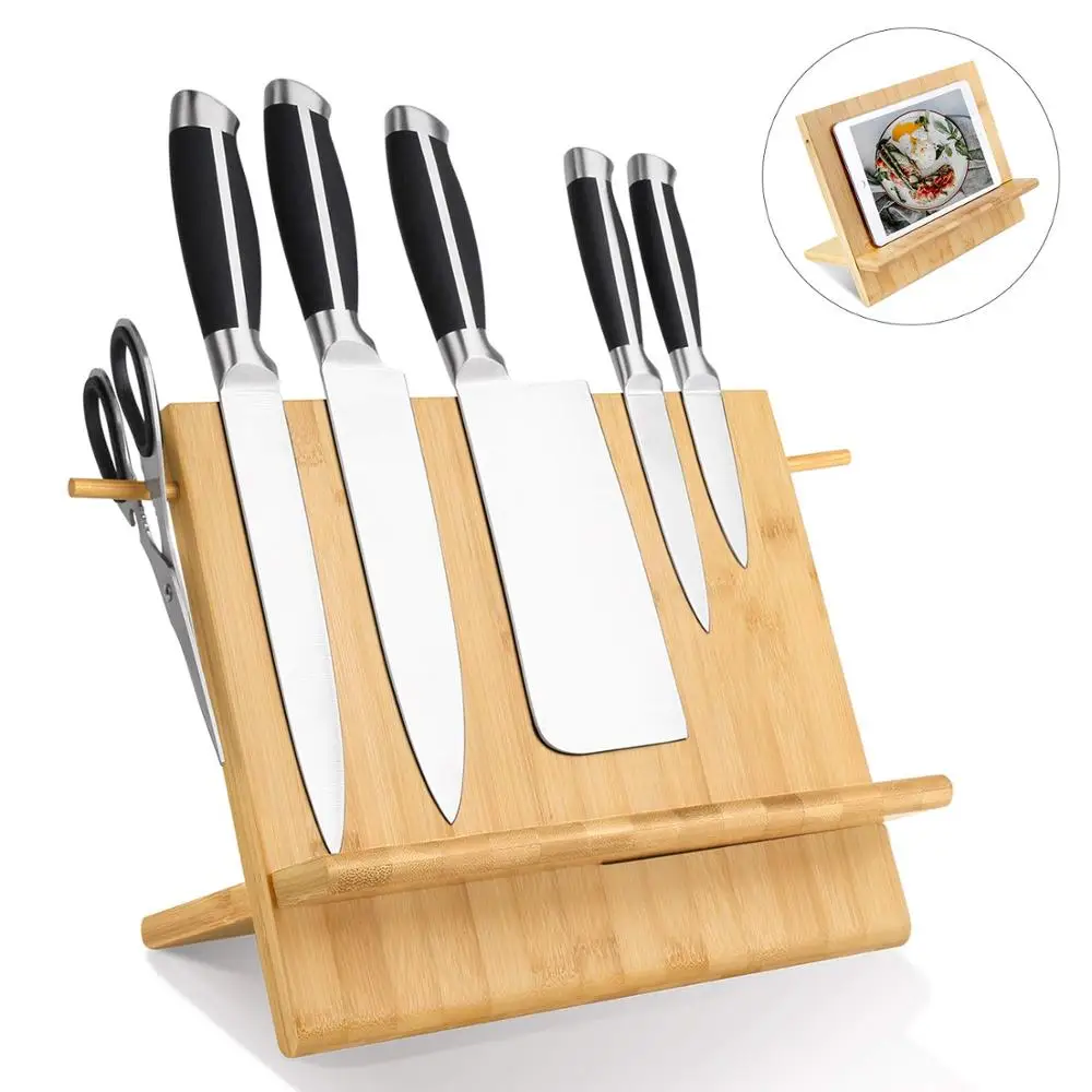 100% Natural Kitchen Bamboo Magnetic Knife Block with Double Side Organize And Storage Knives