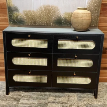 Rustic Style Corner Rattan Cabinet Showcase  Wooden Furniture for Home School Apartment Dining Living Room