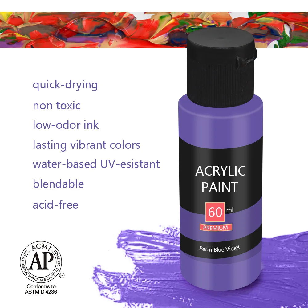 59ML 2OZ  24 Vivid Color Acrylic Paint Set for Canvas Wood Fabric Ceramic Crafts