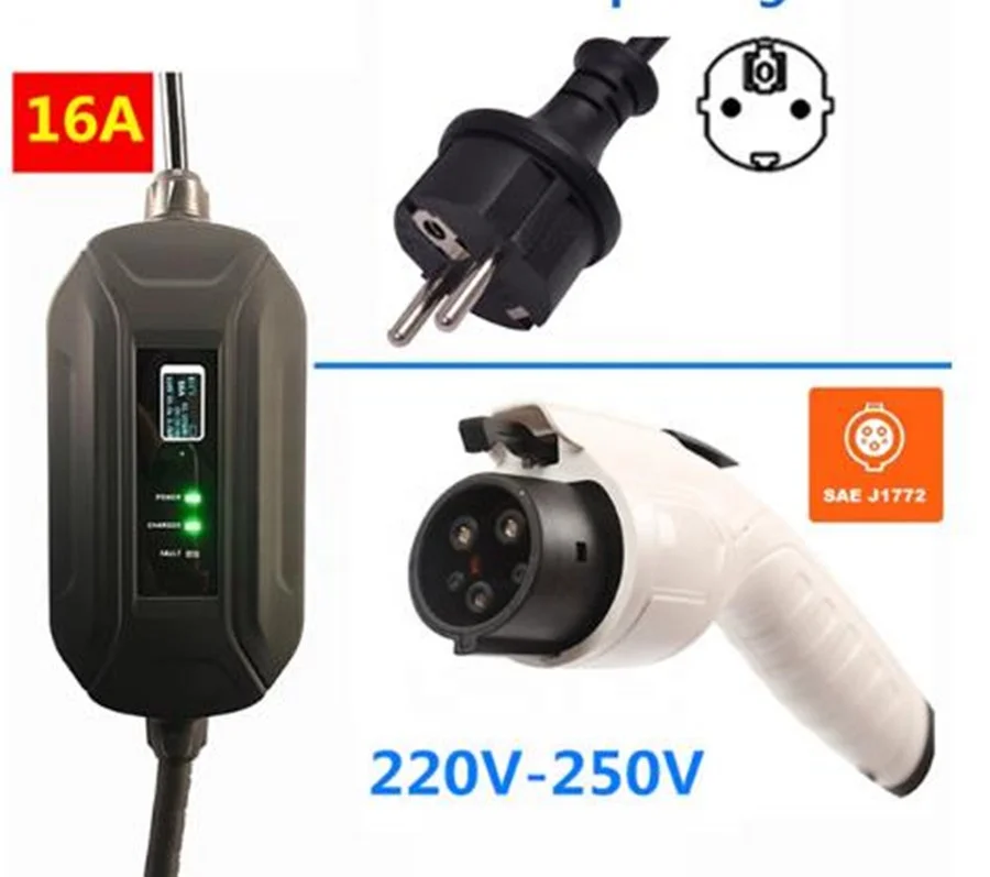 fisher Factory Level 2 AC Adjustable current 8A 10A 13A 16A IEC62196 type 1 Portable EV Charger for Electric Vehicle Car