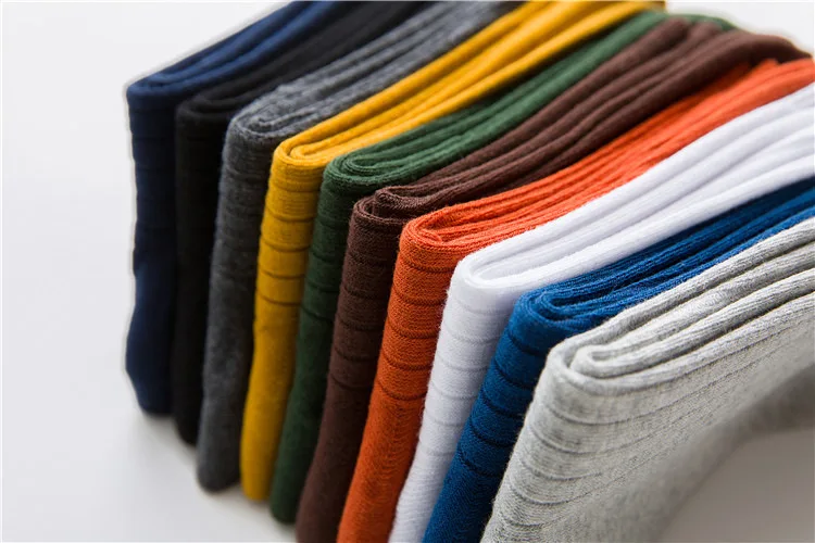 10 Colors Classic Dress Double Needles Solid Color Mens Business Crew Cotton Socks