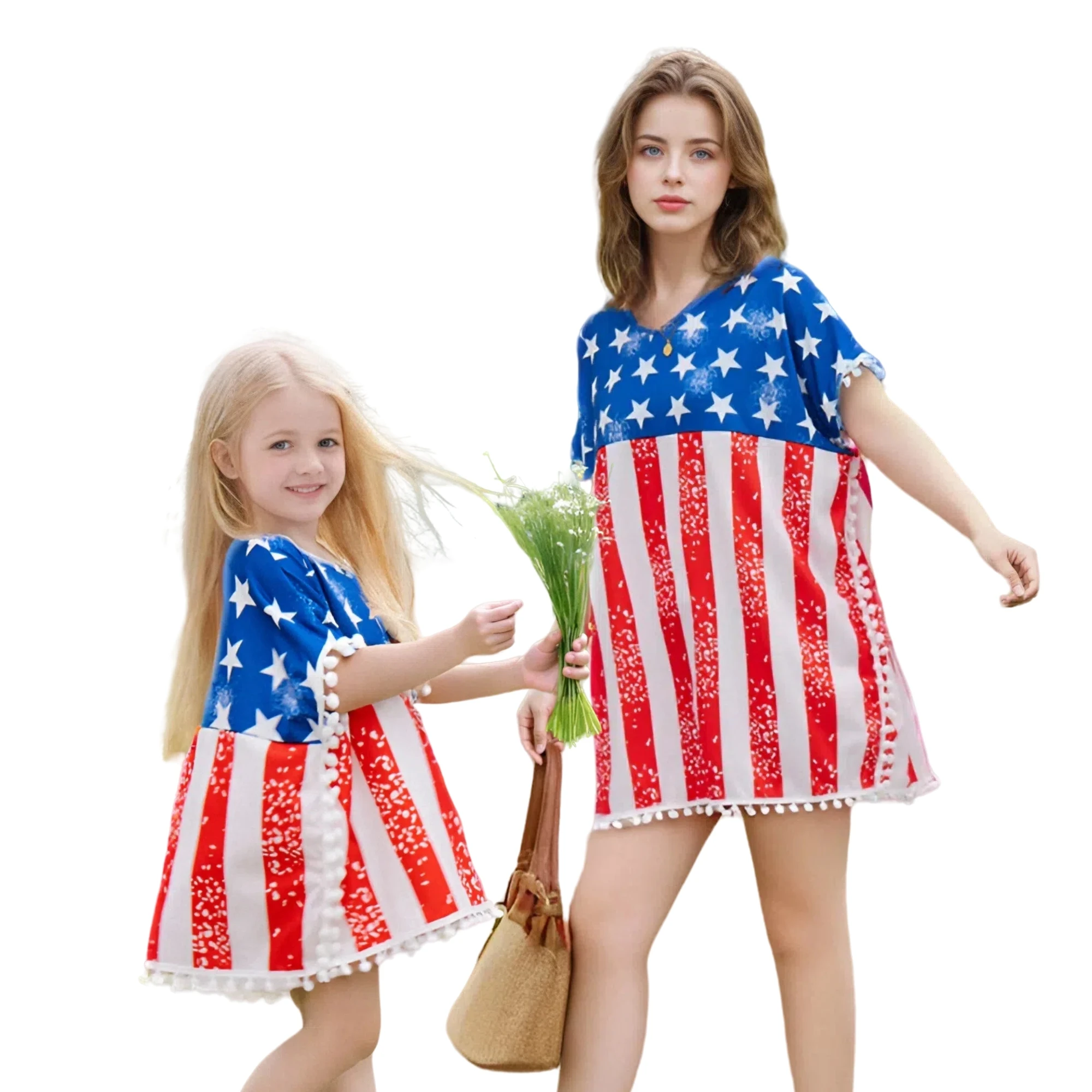 Women Girls Dress 4th of July Parent-Child Children Clothing Casual Clothes Mother Daughter Beachwear Family Matching Outfits