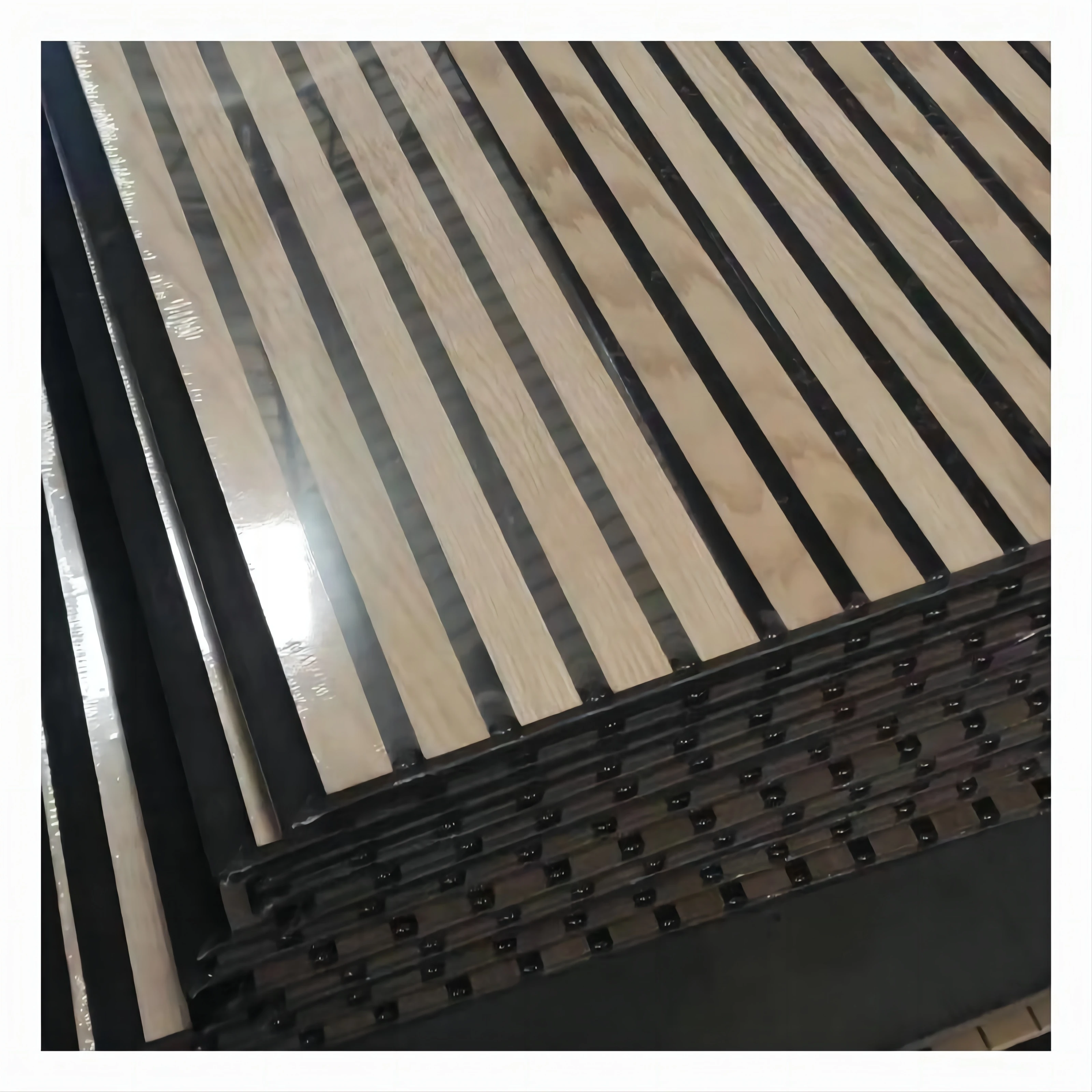 Music Studio Office Soundproof Polyester Fiber Fabric Wood Slat Acoustic Wall / Ceiling Panels