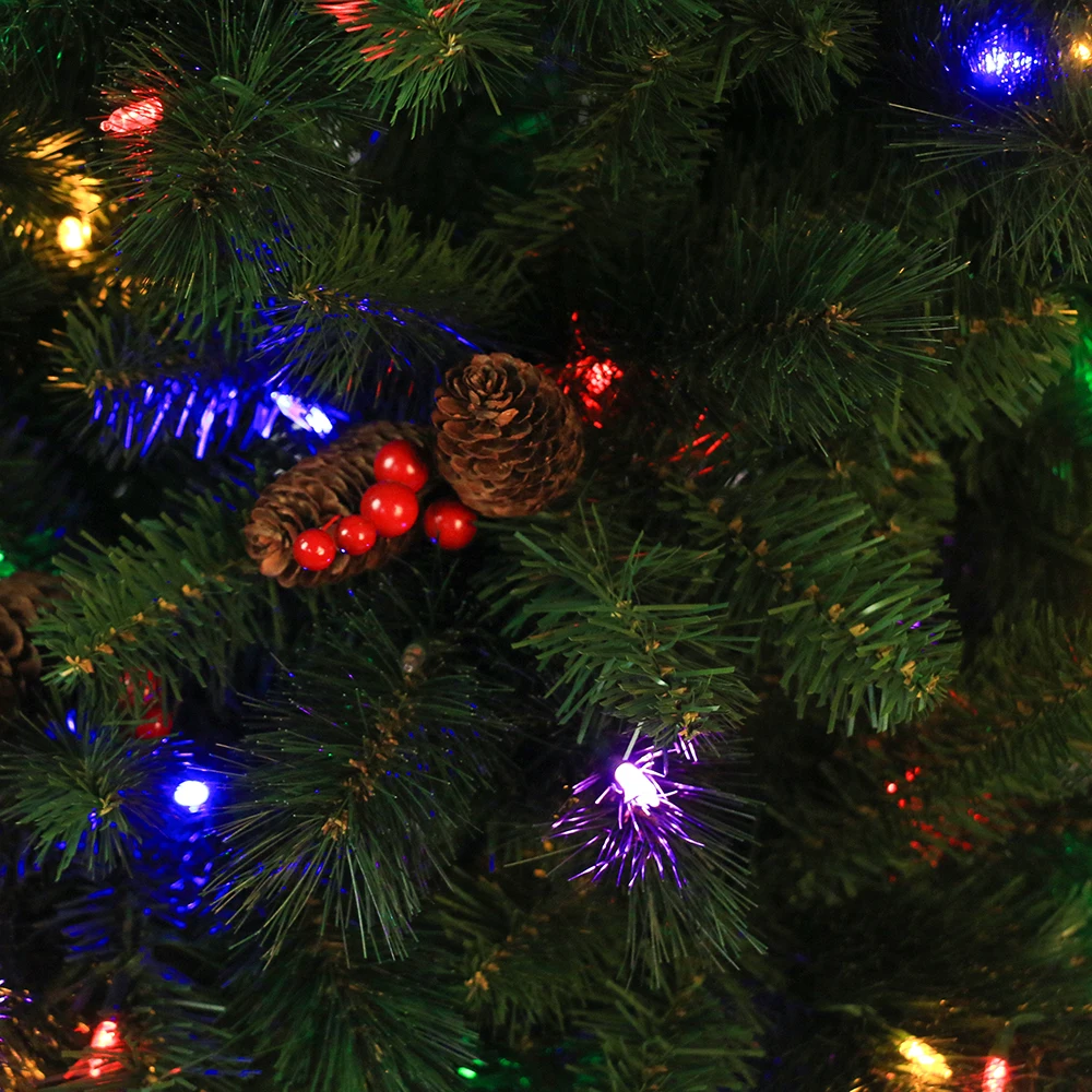 New Model Party Christmas Decorations 6ft 7ft Pre-Lit PVC and Pine Needle Green Hinged Artificial Christmas Tree With Lights