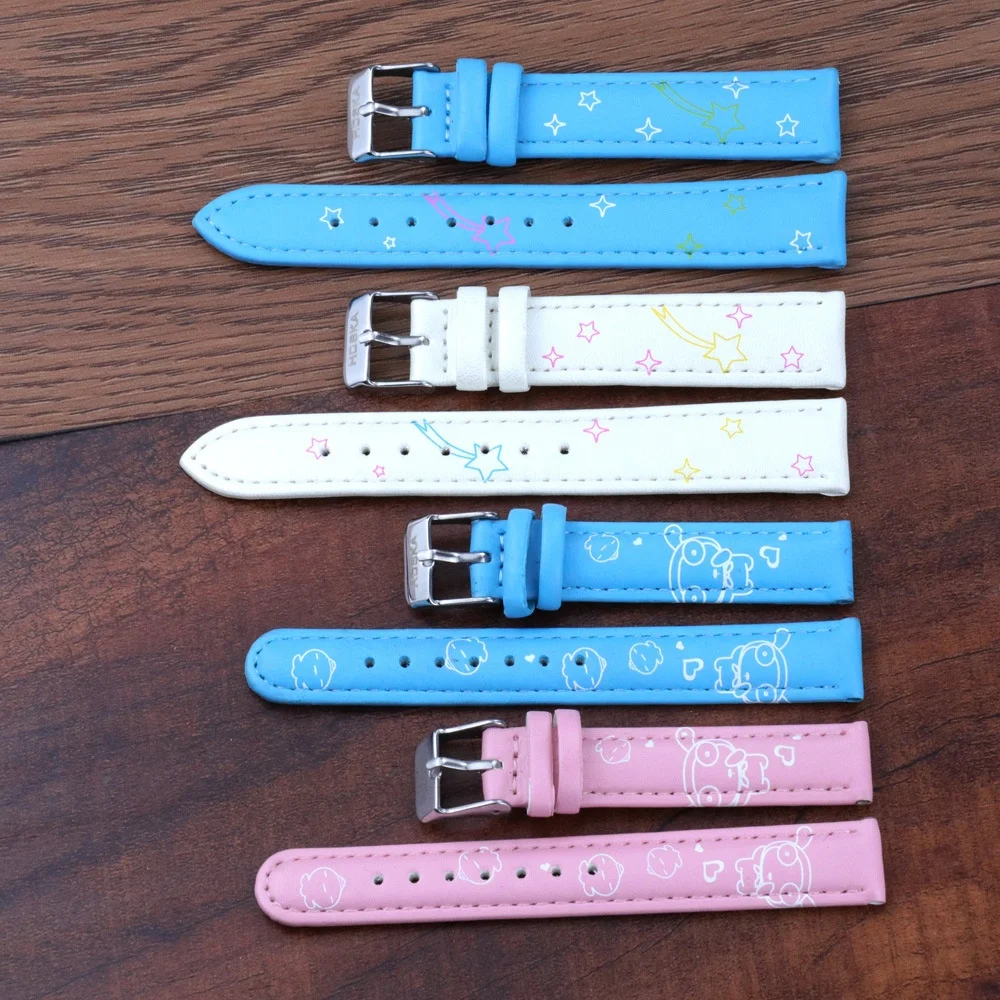 14 16 18 20 mm Replaceable Cute PU Faux Fake Leather Custom Printed Logo Children Watch Strap