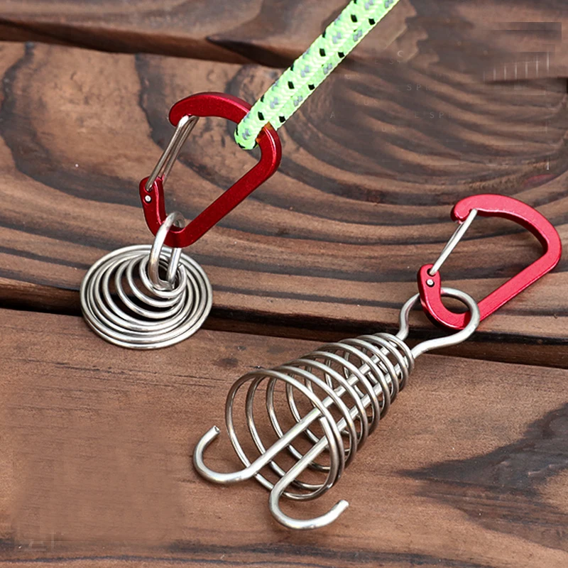 1Pcs Spring Octopus Deck Peg with Carabiner Hook Durable Rope Buckle Tent Hook Board Peg Camping Hiking Wholesale