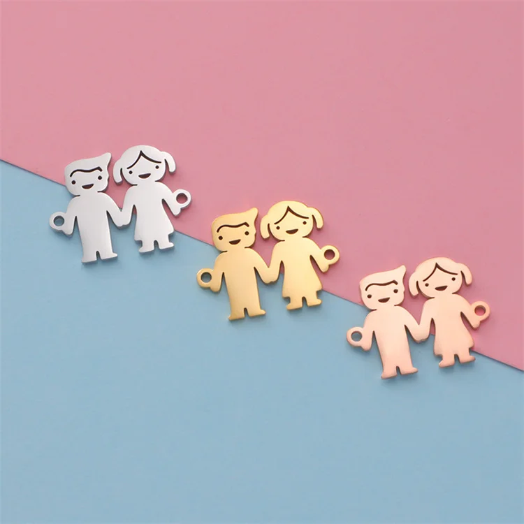 wholesale customized stainless steel girl and boy pendant charms for jewelry making