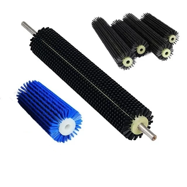 Custom Size Industrial Conveyor Cylinder Nylon Cleaning Roller Brush With Shaft