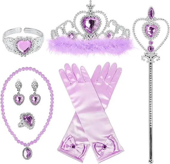 Love Party Frozen Black Magic Wand Crown Princess Dress up Accessories Necklace Ring Earrings Gloves Halloween