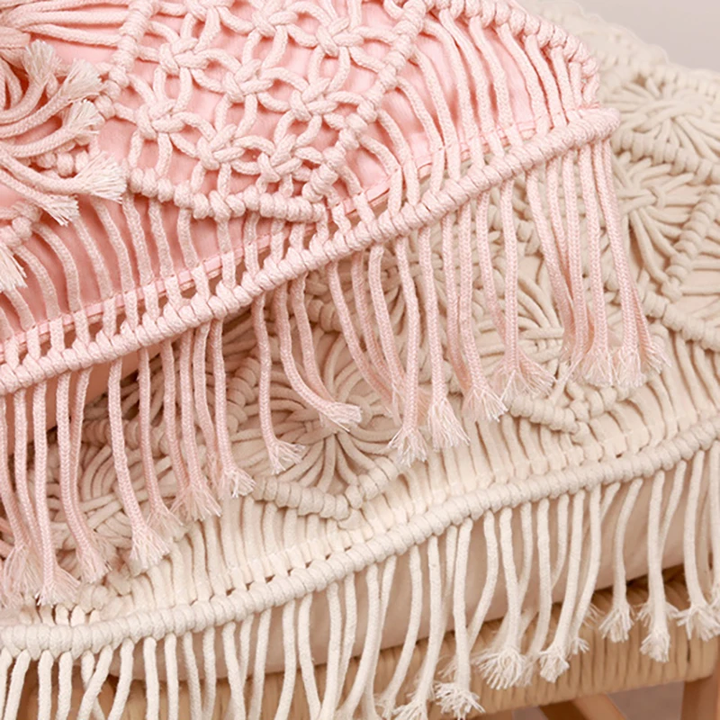 Bohemian Knit Macrame Tassel Weave 100% Cotton Cushion Cover Sofa Woven Boho Hand Made Home Square Pillow Cases