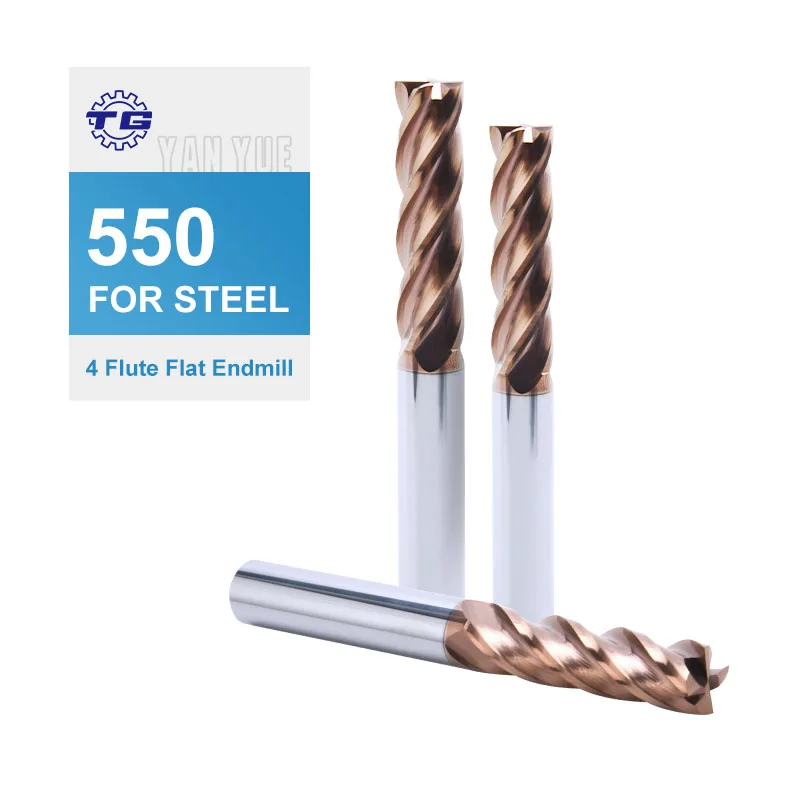 TG Produce Process High Quality Manufacturer 4 Flutes Flat Head Coating (550 series) HSS End Mill