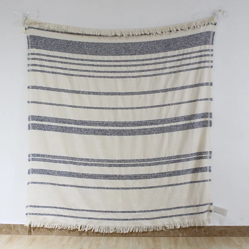 Boho cream stripped cotton throw cozy bed throws cotton camping blanket